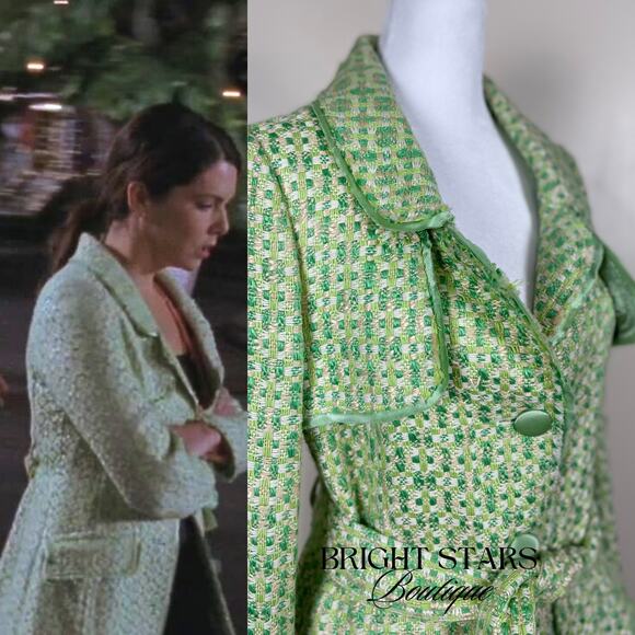 Rare Green Tweed Trench Coat As Seen On ASO Lorelai Gilmore Girls Vintage Y2K - Picture 4 of 11